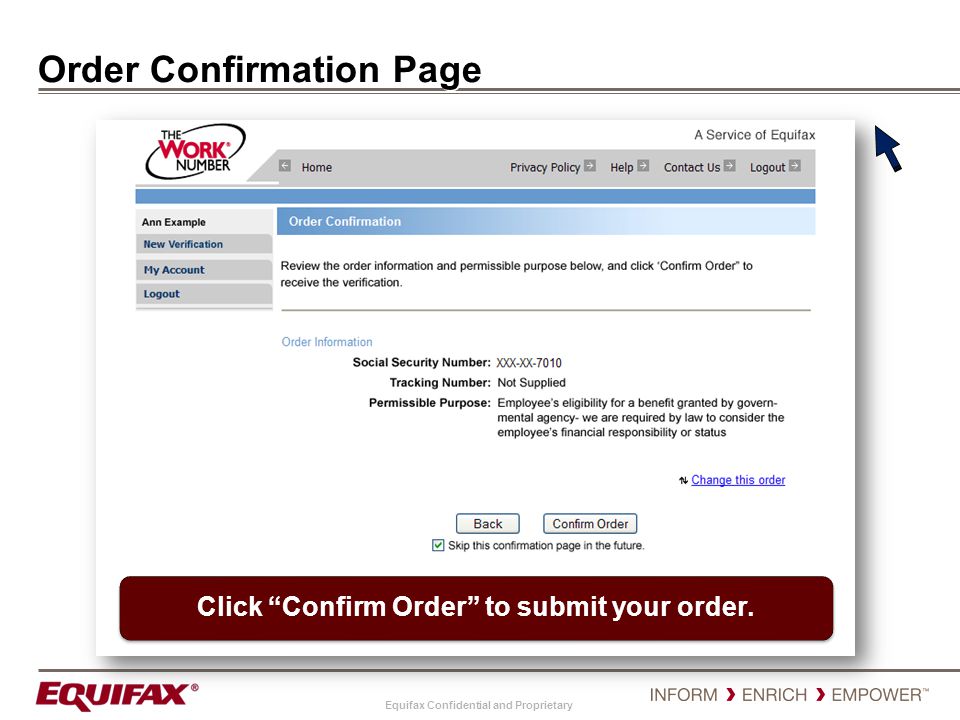 Order Confirmation Page
