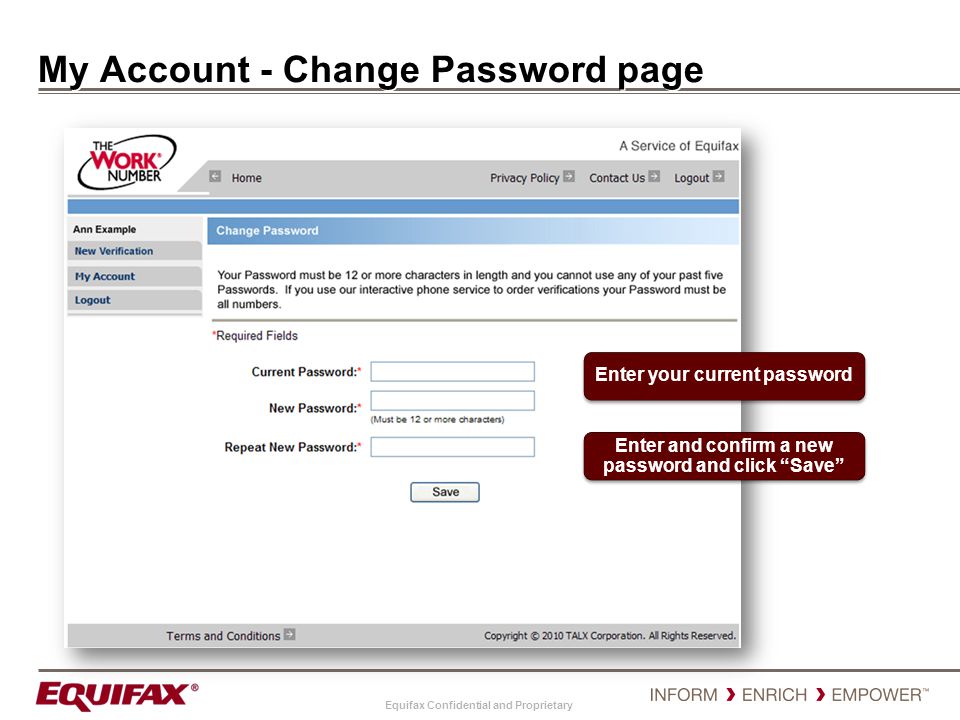 My Account - Change Password page