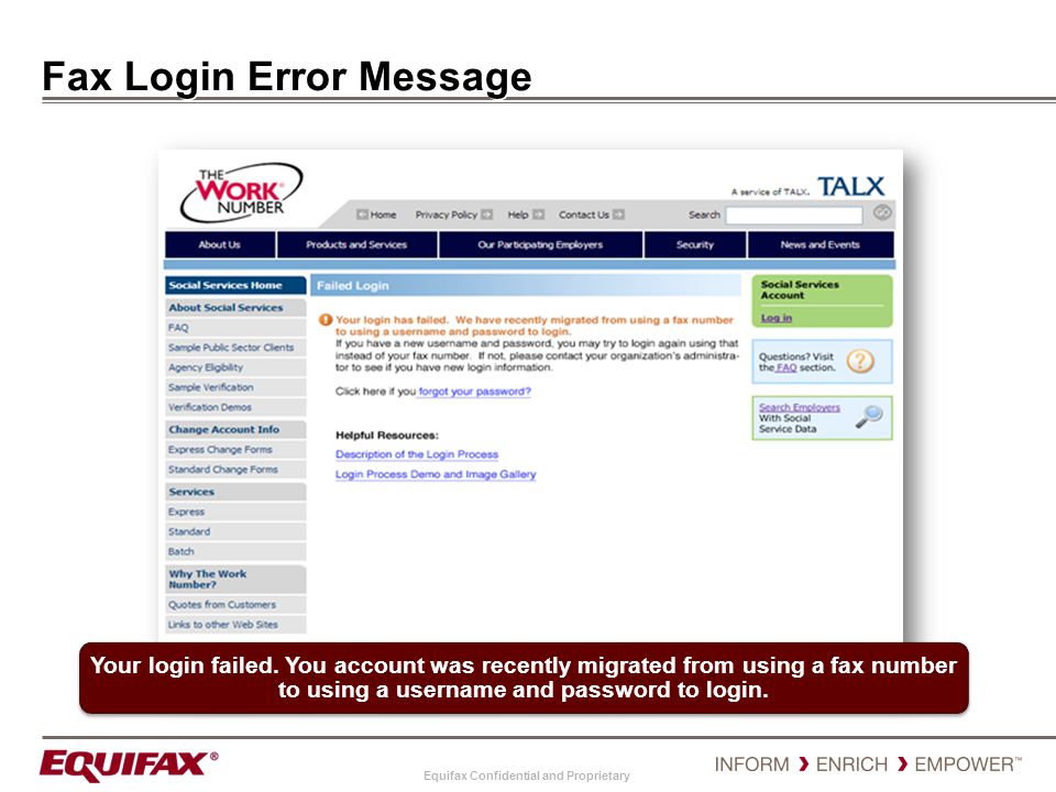 Fax Login Error Message