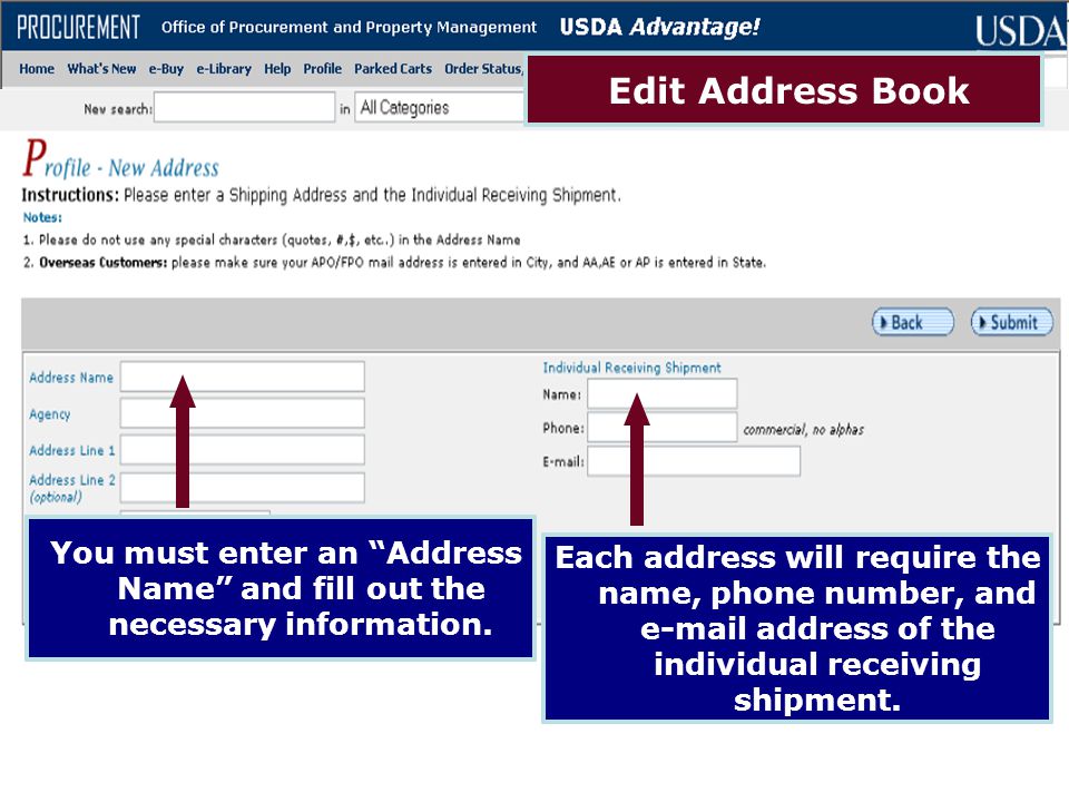 Edit Address Book You must enter an Address Name and fill out the necessary information.