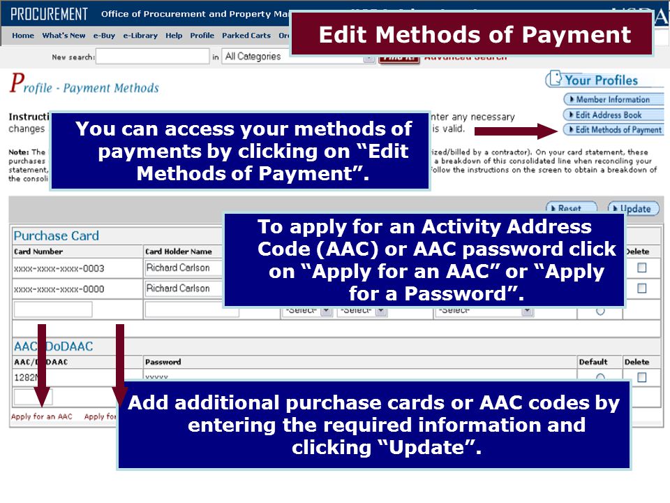 Edit Methods of Payment