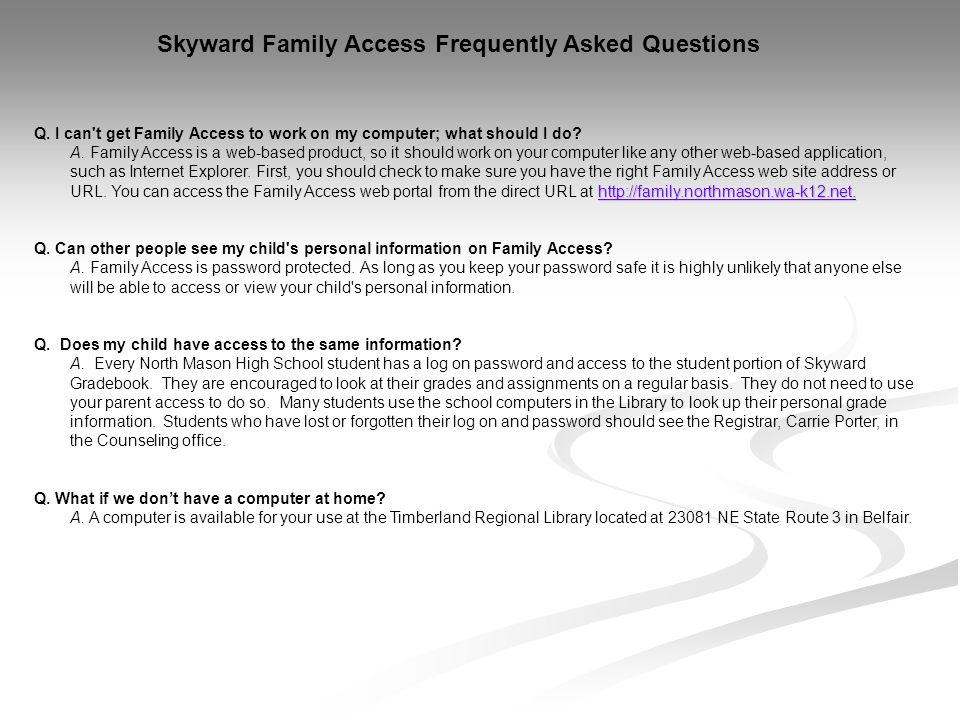 Skyward Family Access Frequently Asked Questions