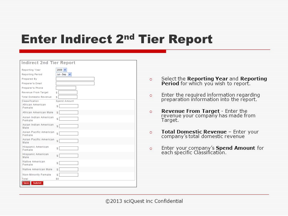 Enter Indirect 2nd Tier Report