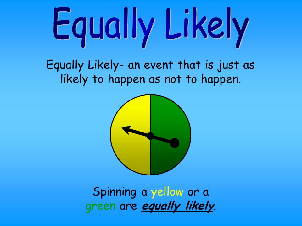 Spinning a yellow or a green are equally likely.