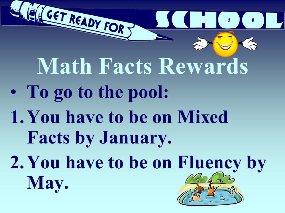 Math Facts Rewards To go to the pool: