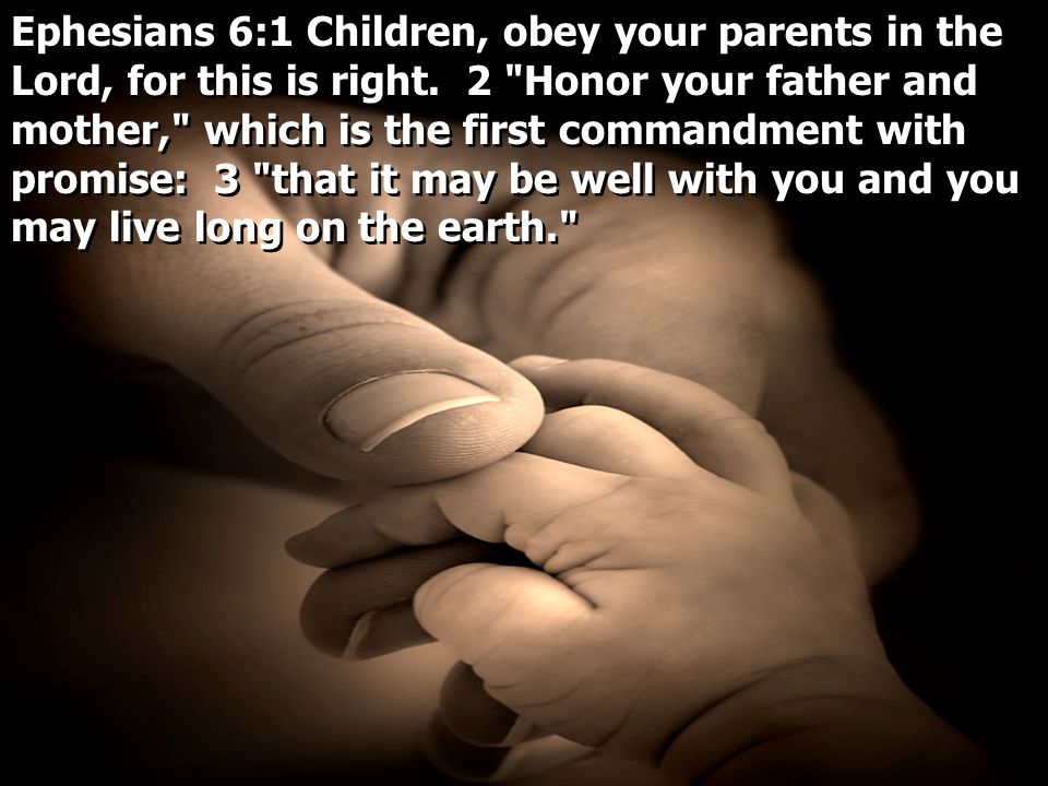 Ephesians 6:1 Children, obey your parents in the Lord, for this is right.