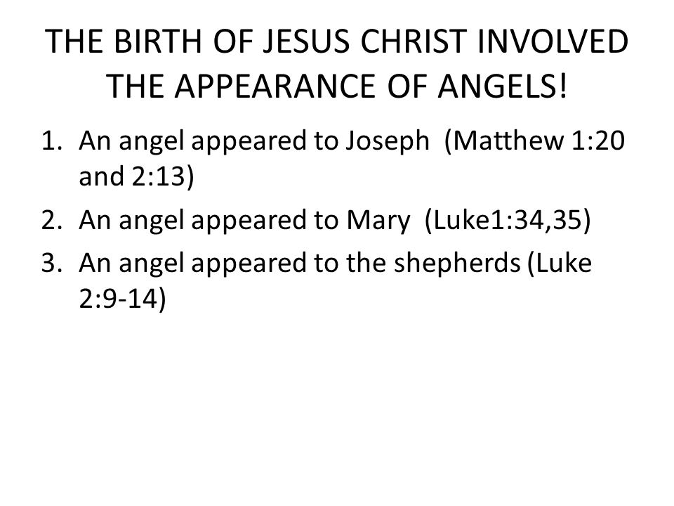 THE BIRTH OF JESUS CHRIST INVOLVED THE APPEARANCE OF ANGELS!