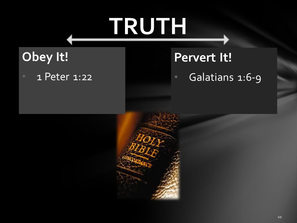 TRUTH Obey It! 1 Peter 1:22 Pervert It! Galatians 1:6-9