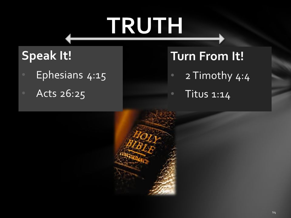 TRUTH Speak It! Turn From It! Ephesians 4:15 2 Timothy 4:4 Acts 26:25
