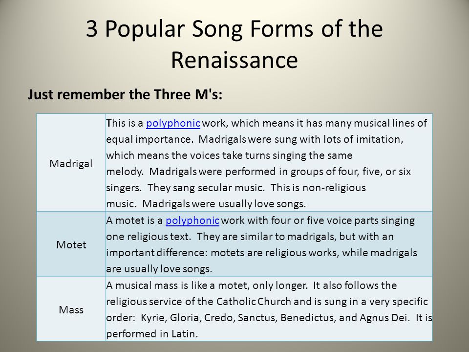 3 Popular Song Forms of the Renaissance