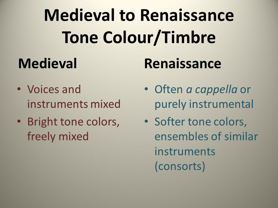Medieval to Renaissance Tone Colour/Timbre