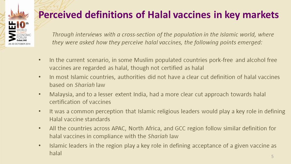 Perceived definitions of Halal vaccines in key markets