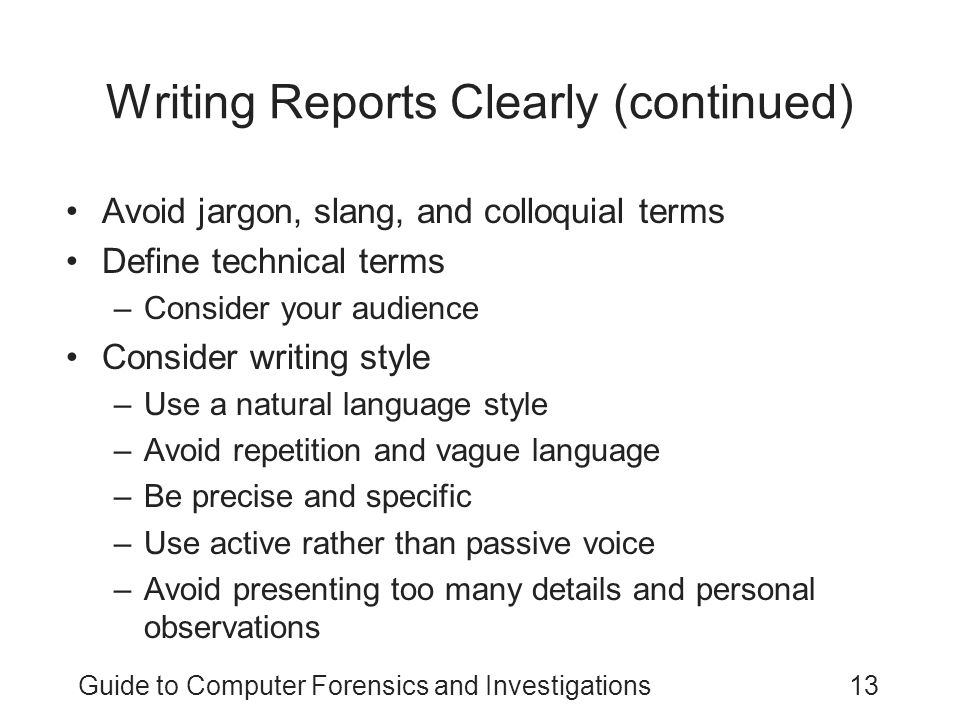 Writing Reports Clearly (continued)