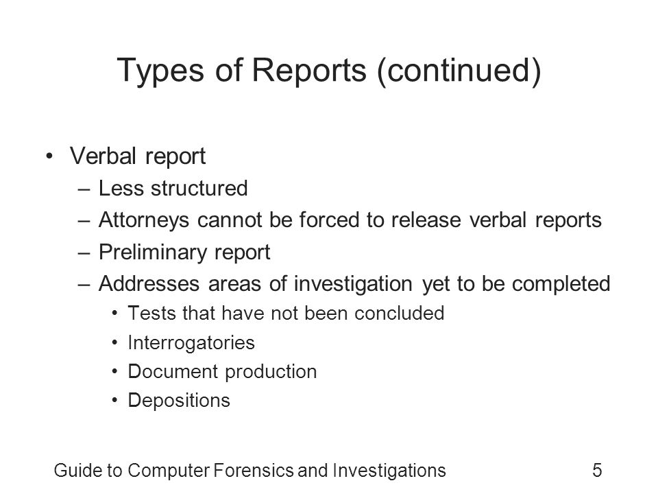 Types of Reports (continued)