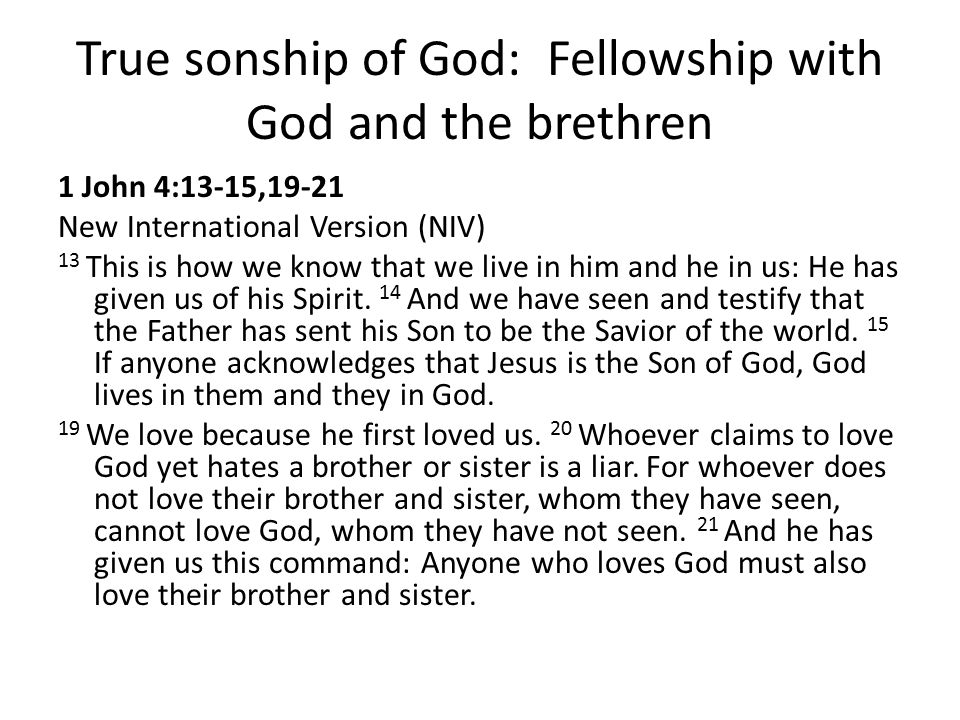 True sonship of God: Fellowship with God and the brethren