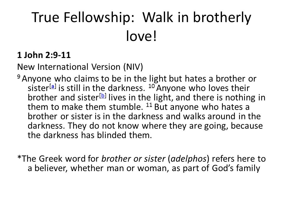 True Fellowship: Walk in brotherly love!