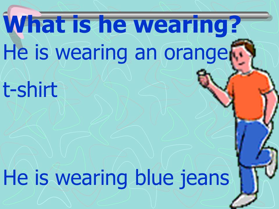 What is he wearing He is wearing an orange t-shirt