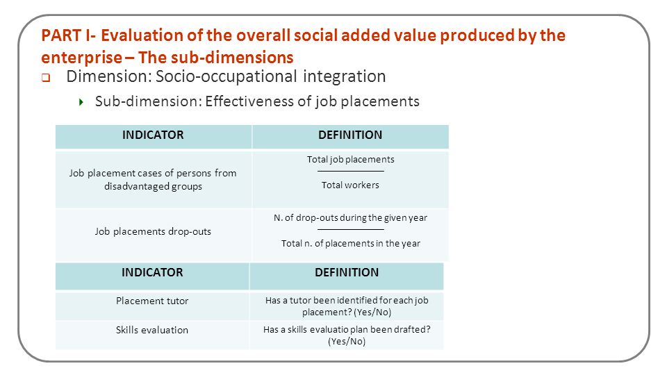 Dimension: Socio-occupational integration