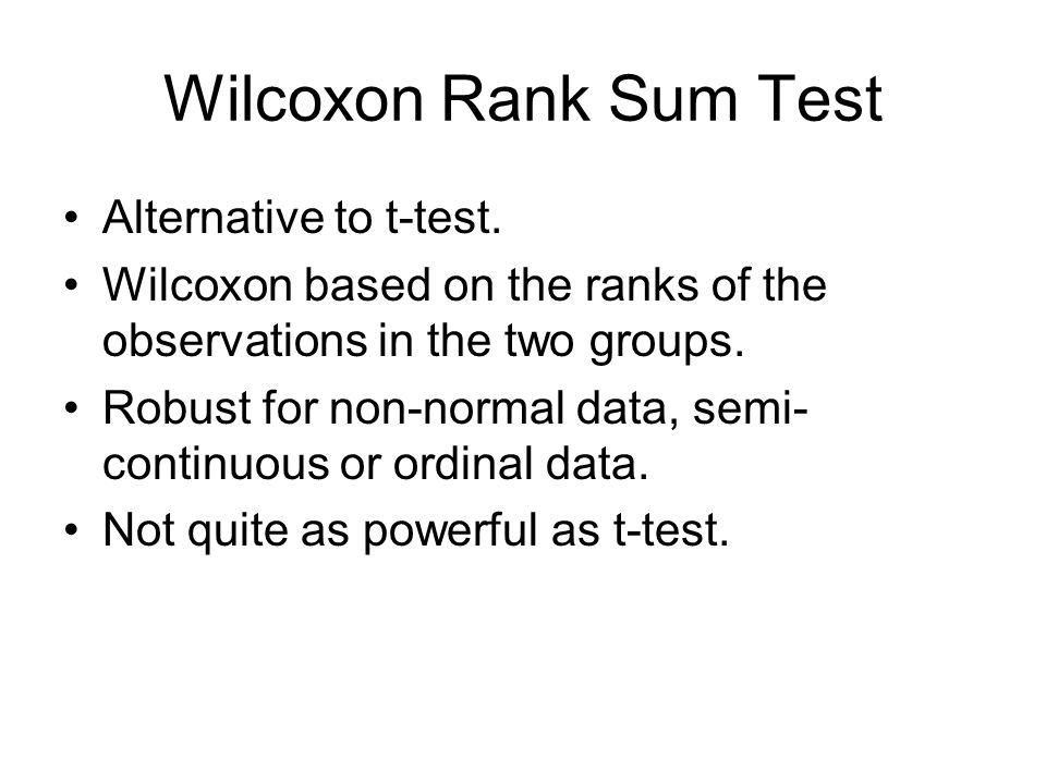 Wilcoxon Rank Sum Test Alternative to t-test.