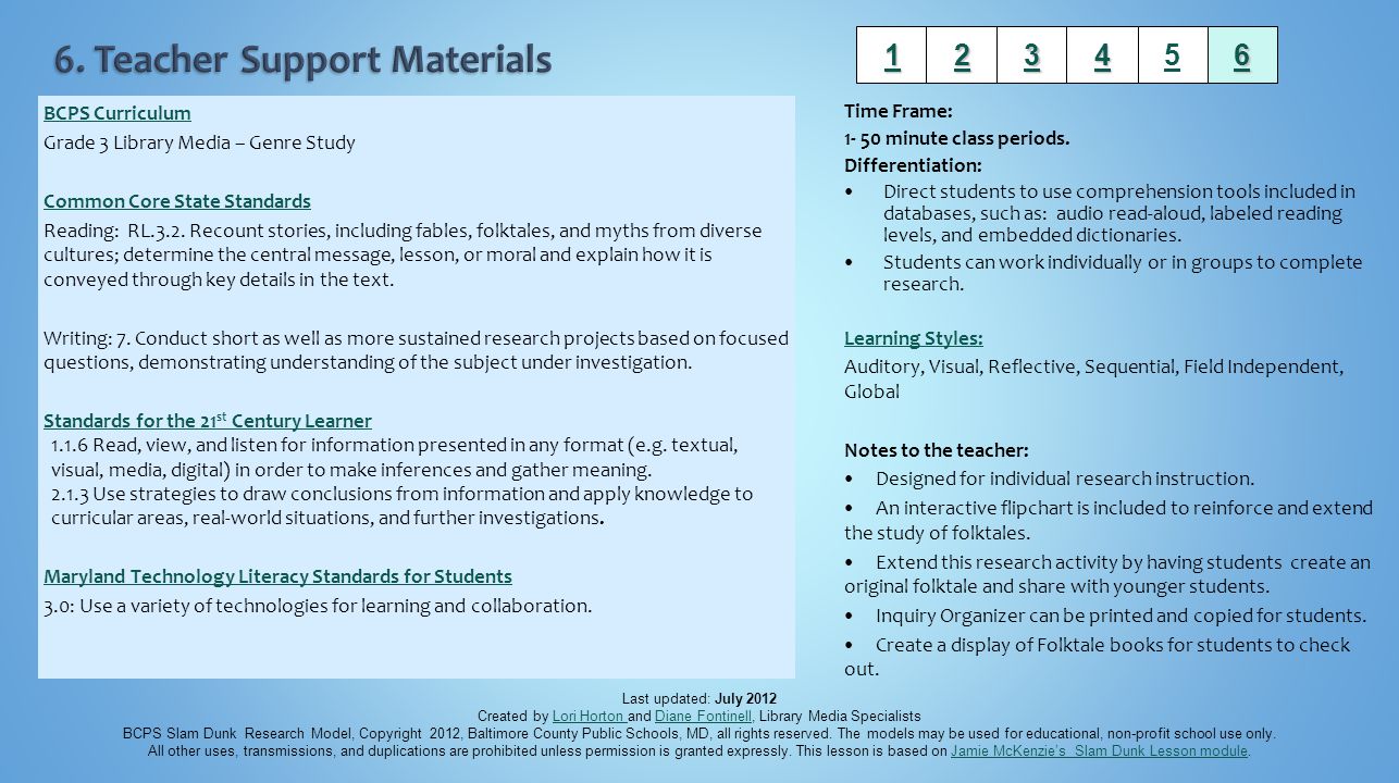 6. Teacher Support Materials