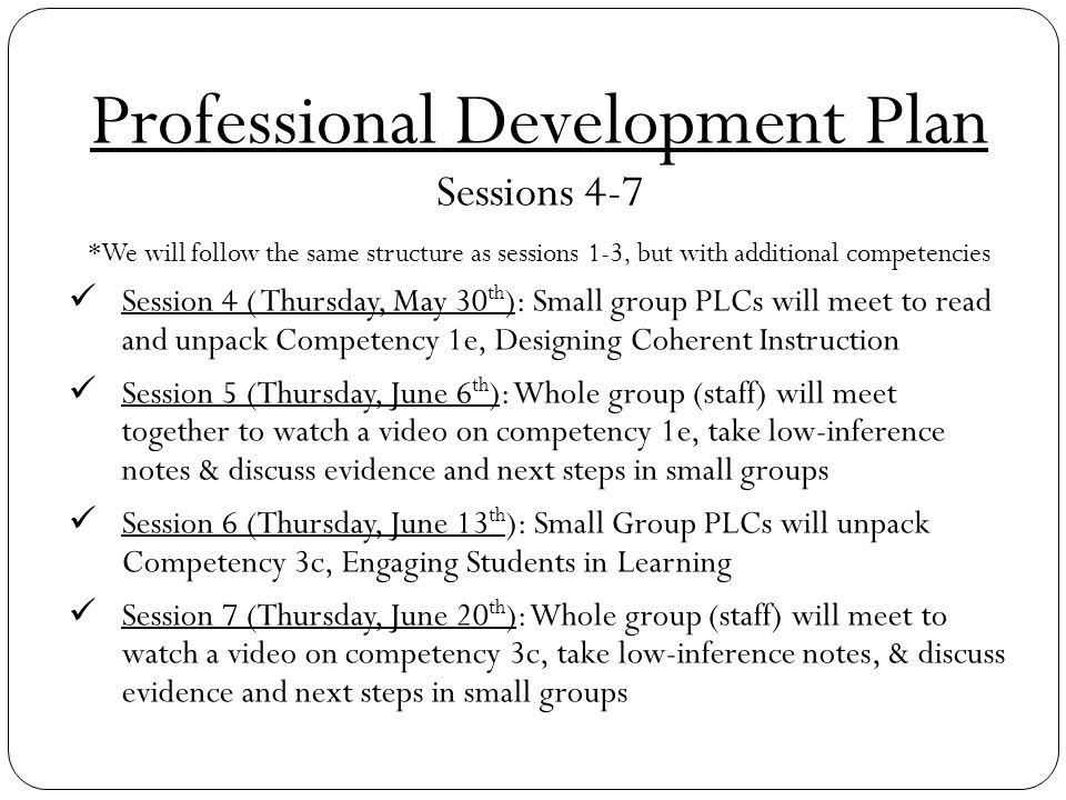 Professional Development Plan Sessions 4-7