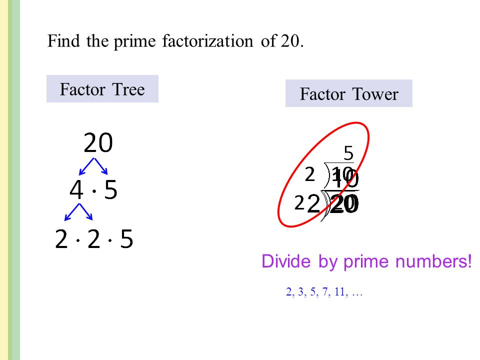 Find the prime factorization of 20.