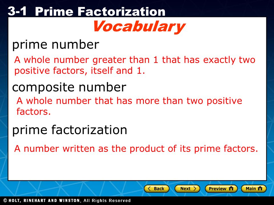 Vocabulary prime number composite number prime factorization