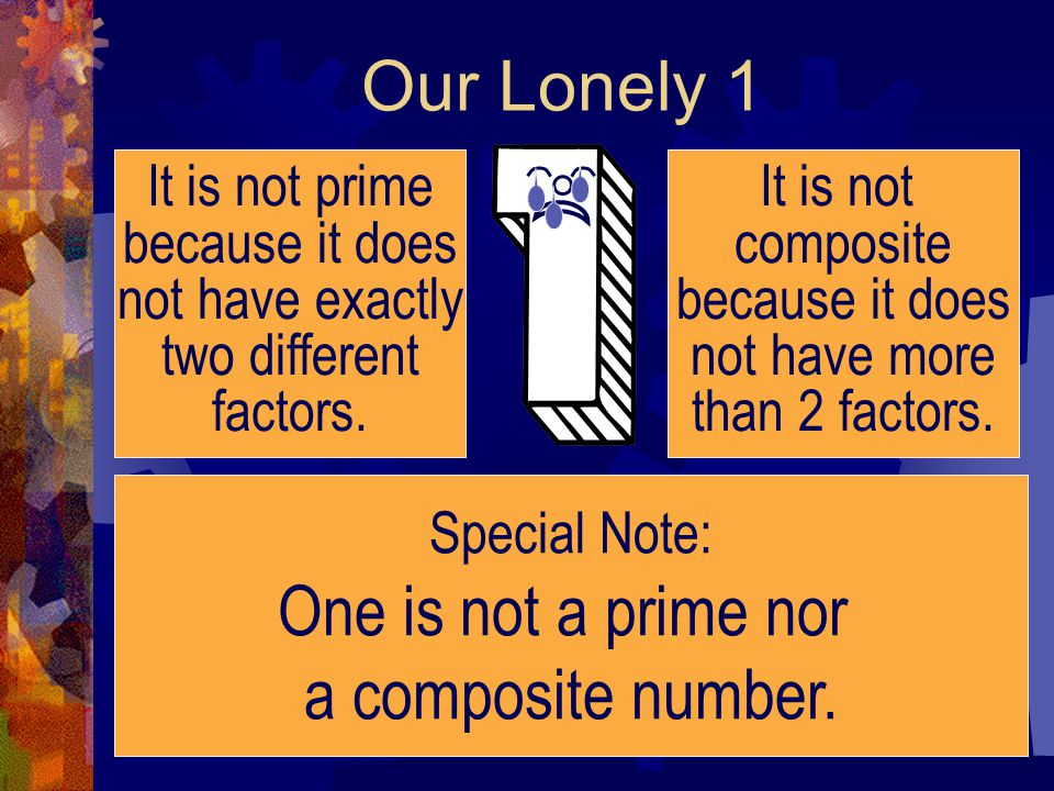 Our Lonely 1 One is not a prime nor a composite number.