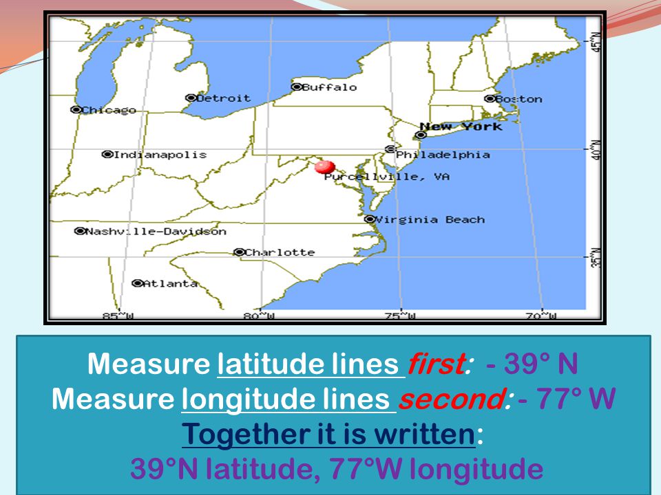 Measure latitude lines first: - 39° N