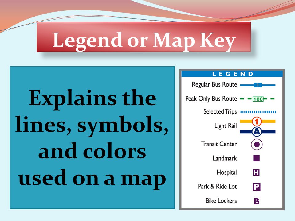 Explains the lines, symbols, and colors used on a map