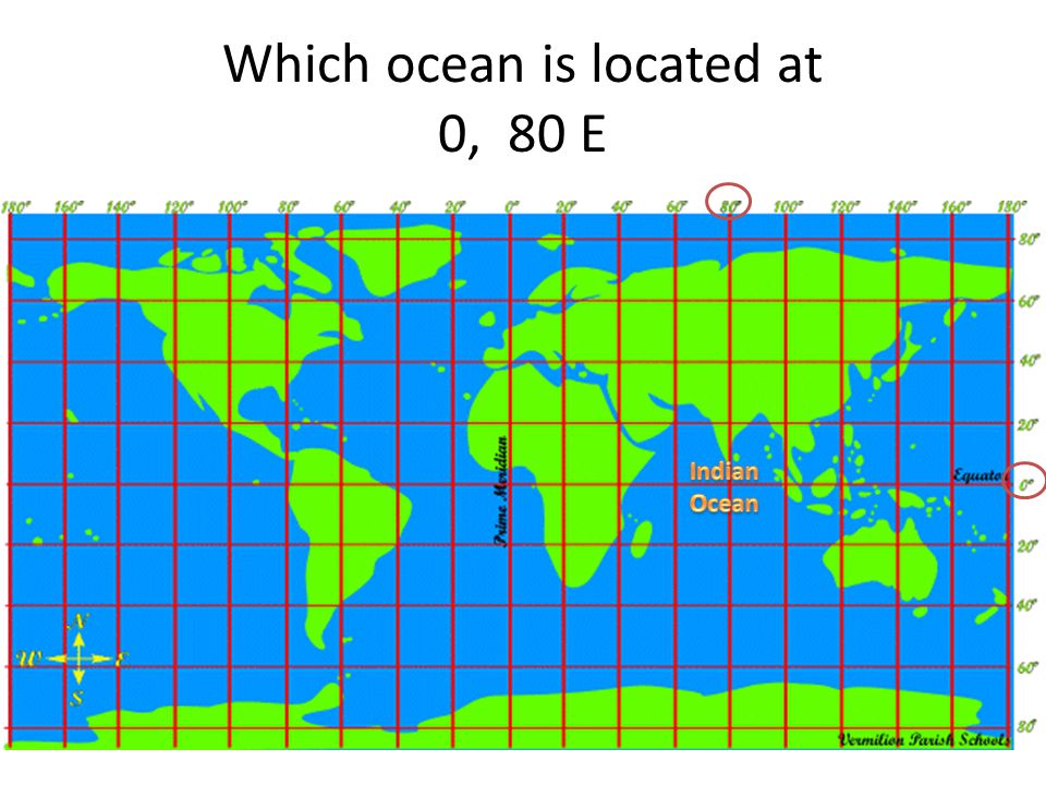Which ocean is located at 0, 80 E