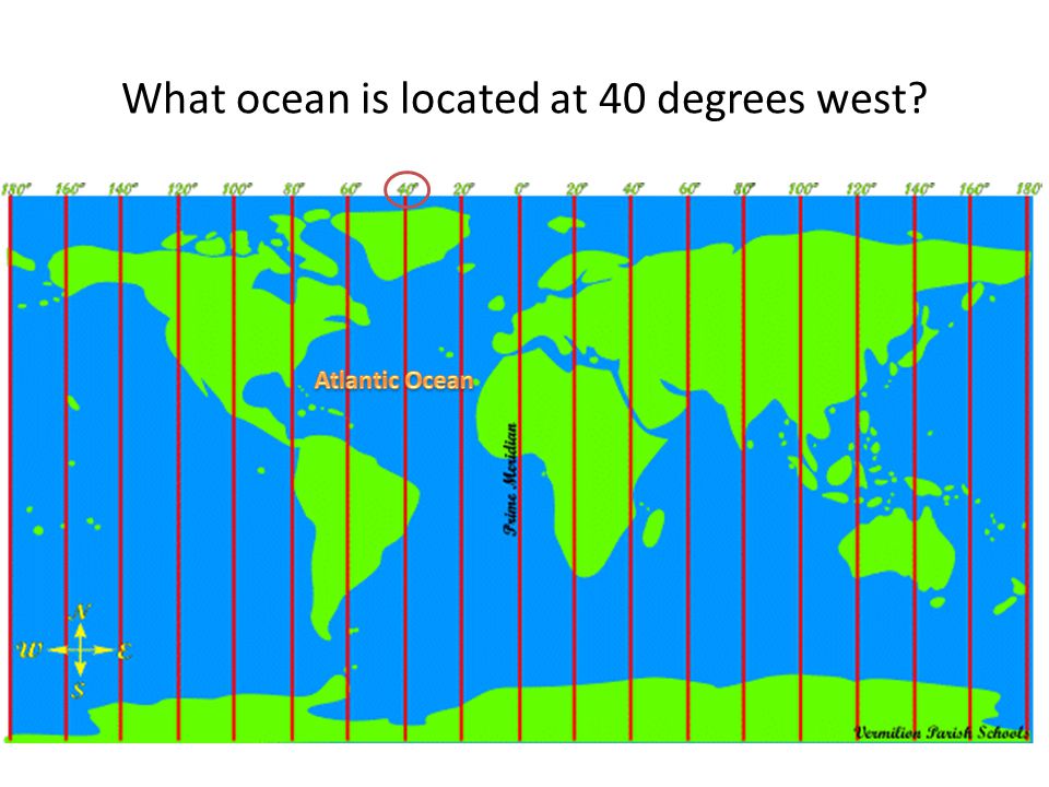 What ocean is located at 40 degrees west