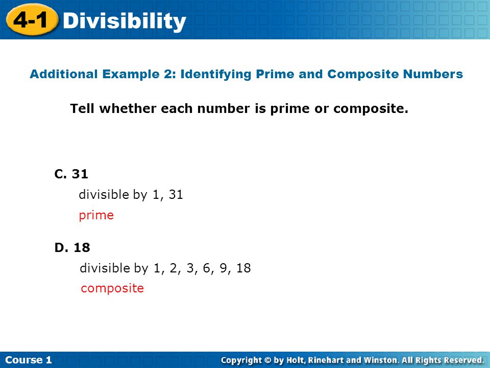 Additional Example 2: Identifying Prime and Composite Numbers