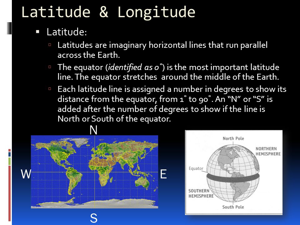 Latitude & Longitude N S E W Latitude:
