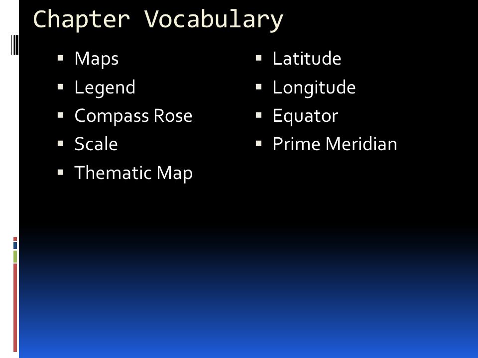Chapter Vocabulary Maps Latitude Legend Longitude Compass Rose Equator