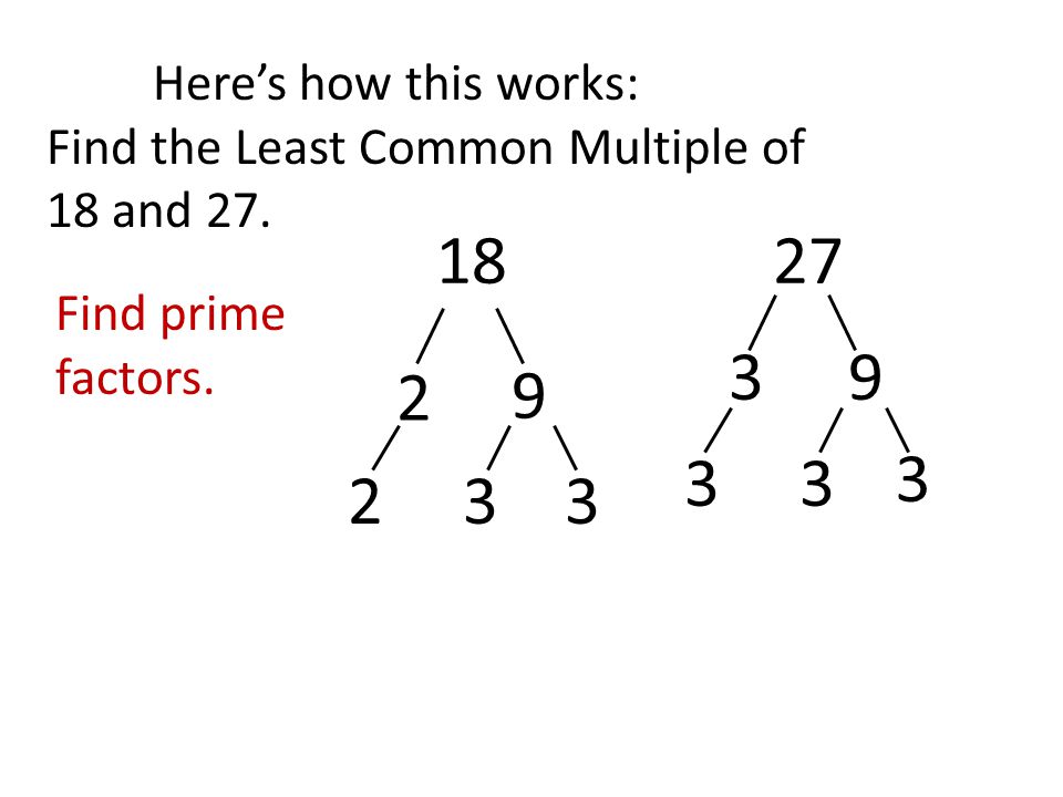Here’s how this works: Find the Least Common Multiple of. 18 and Find prime. factors.