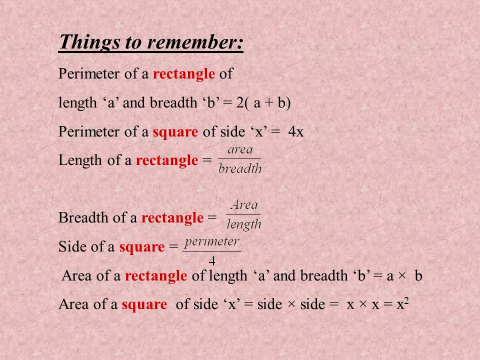 Things to remember: Perimeter of a rectangle of