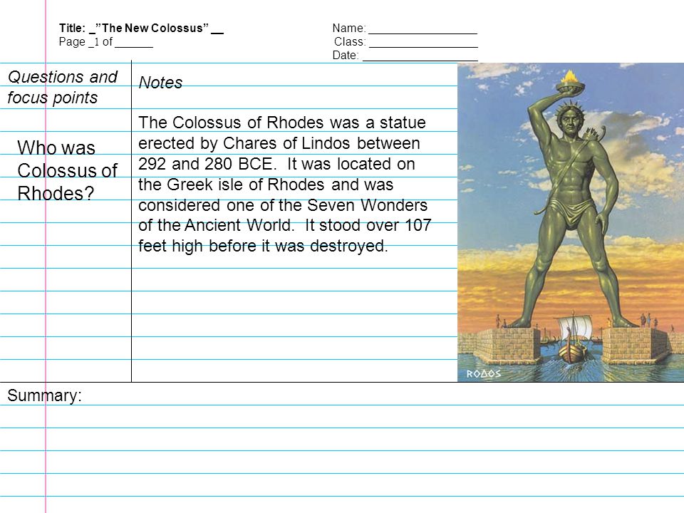 Who was Colossus of Rhodes Questions and focus points Notes