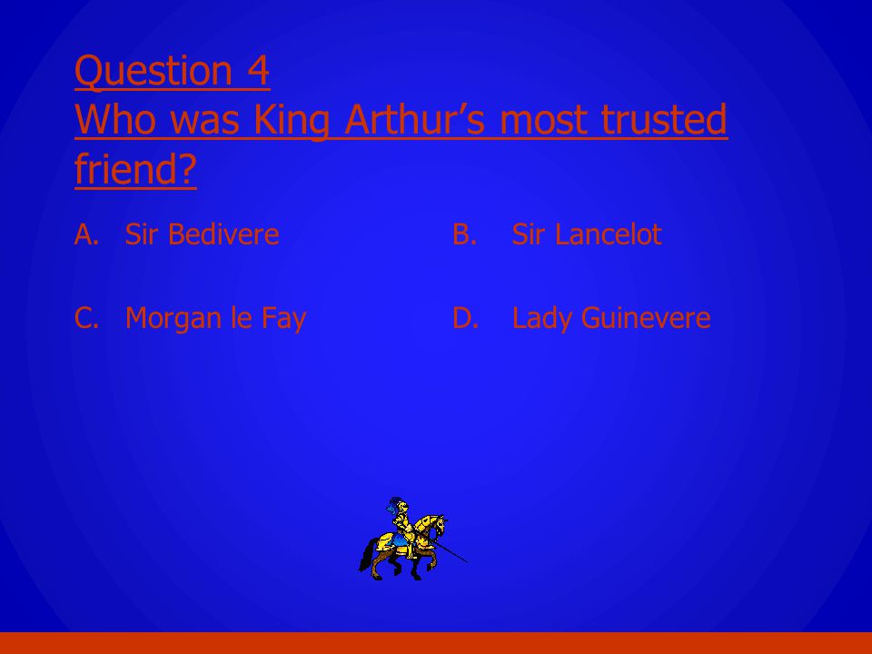 Question 4 Who was King Arthur’s most trusted friend
