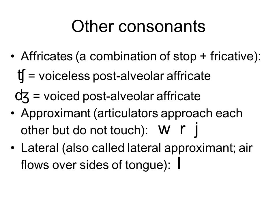 Other consonants ʤ = voiced post-alveolar affricate