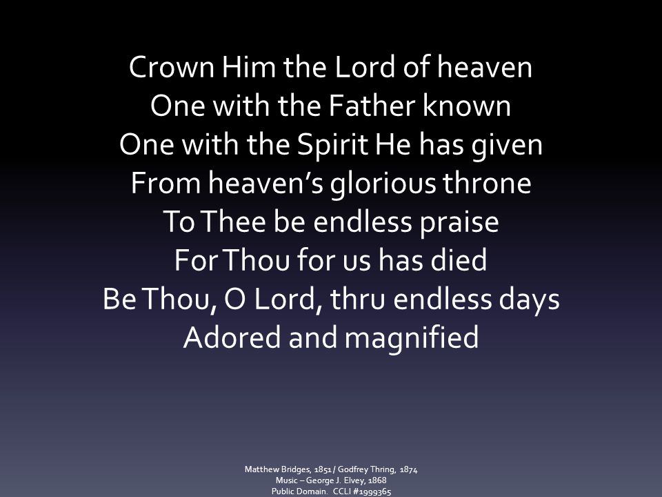 Crown Him the Lord of heaven One with the Father known