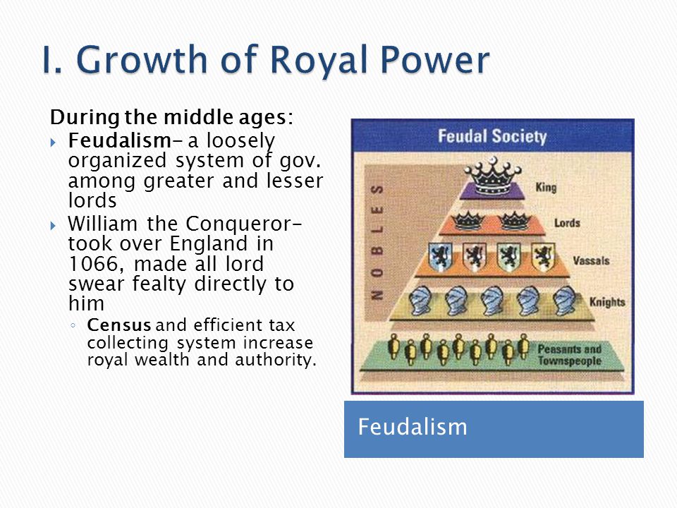 I. Growth of Royal Power Feudalism During the middle ages: