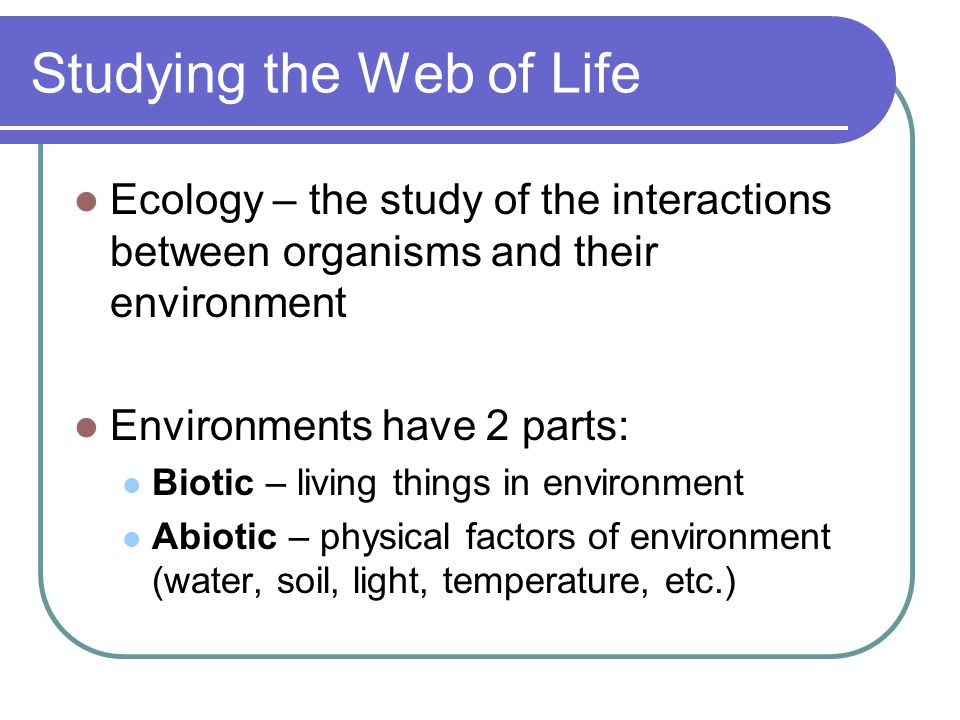 Studying the Web of Life