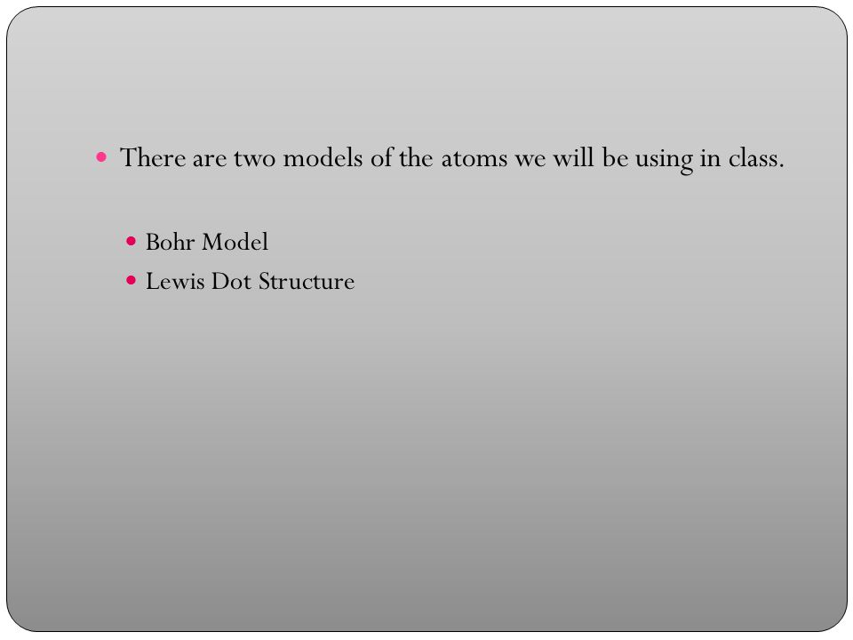 There are two models of the atoms we will be using in class.