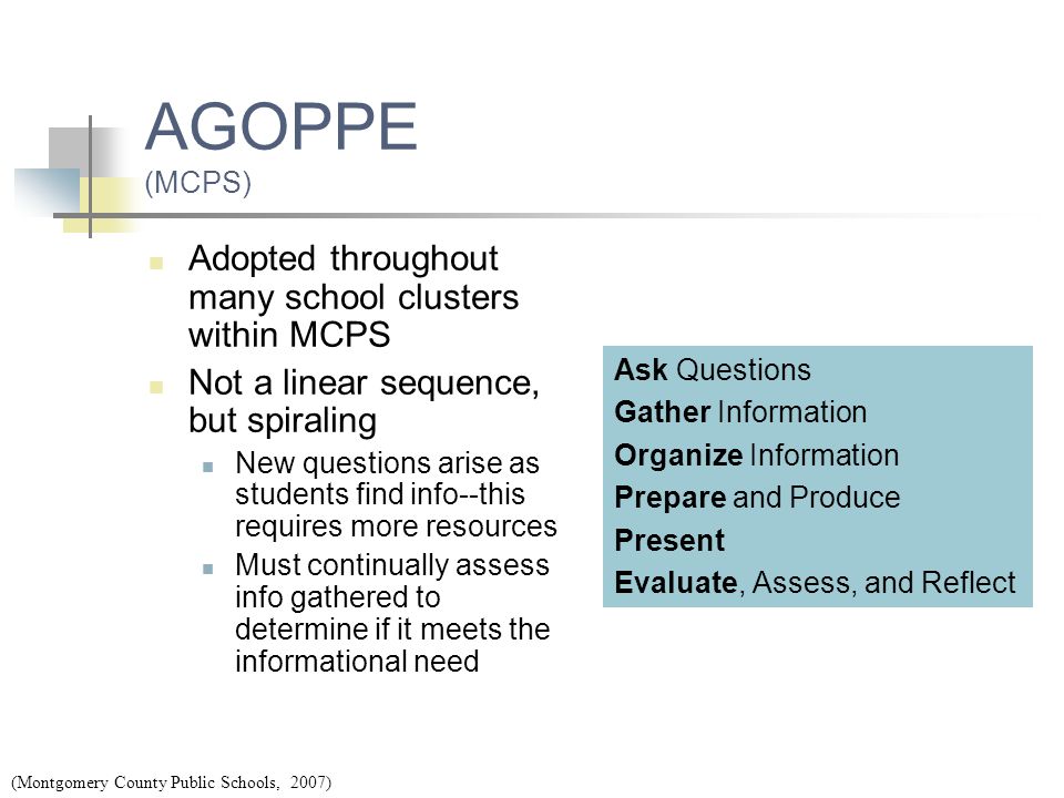 AGOPPE (MCPS) Adopted throughout many school clusters within MCPS