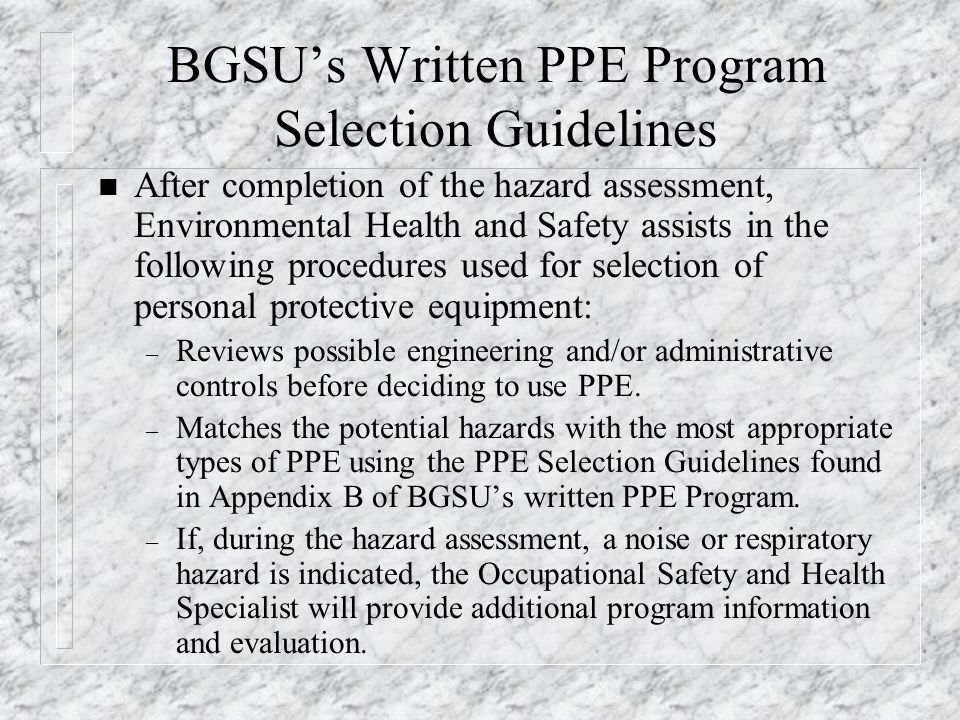 BGSU’s Written PPE Program Selection Guidelines