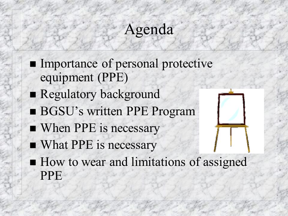 Agenda Importance of personal protective equipment (PPE)