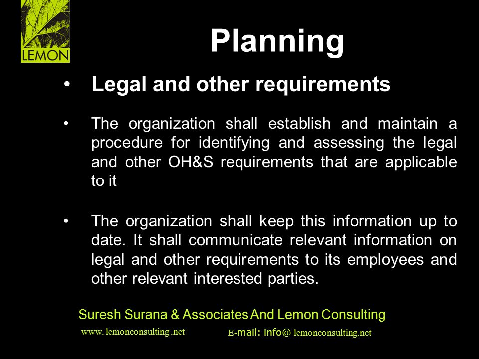 Planning Legal and other requirements