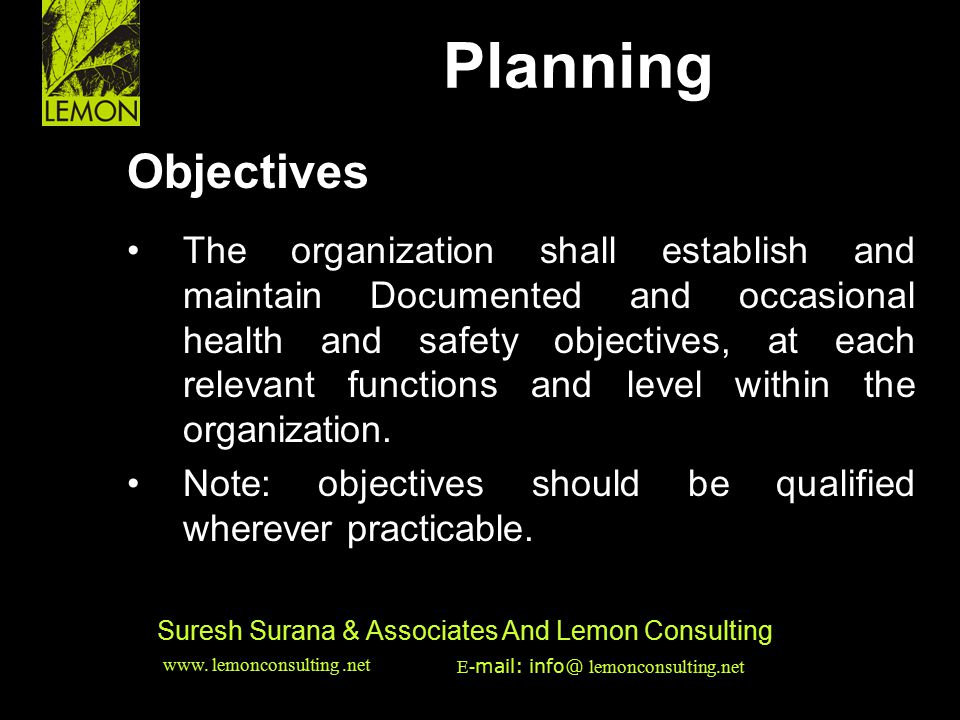 Planning HSE & EMS Issues Objectives •