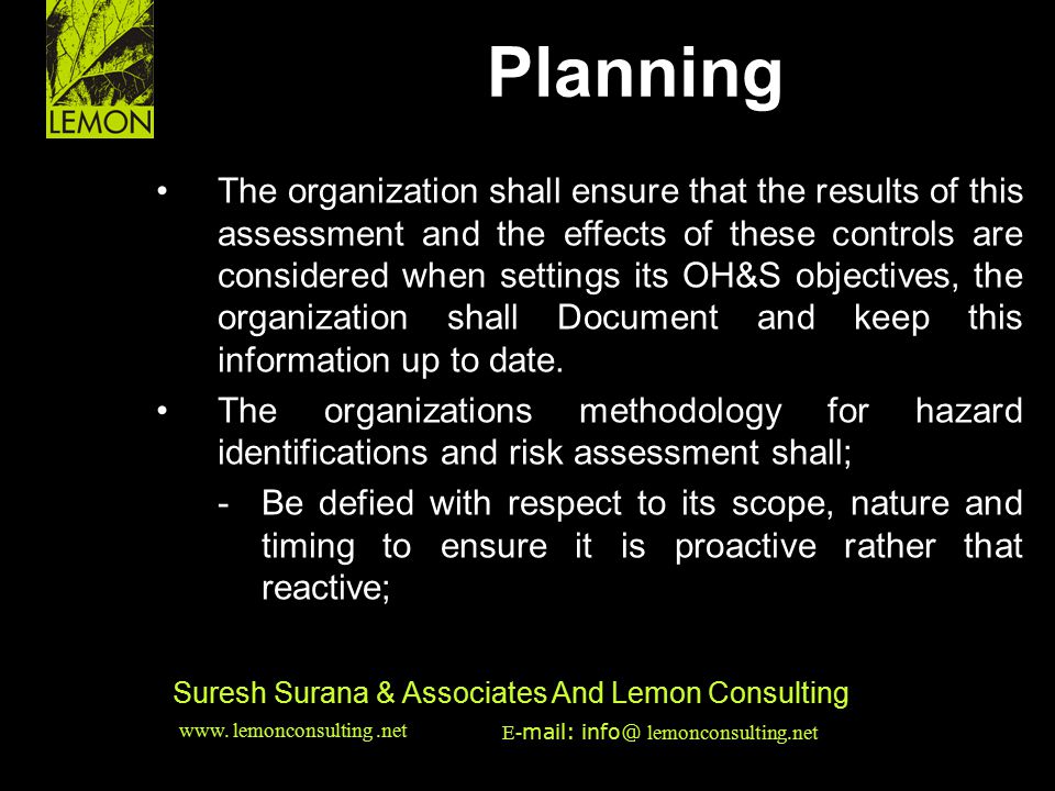 Planning HSE & EMS Issues •